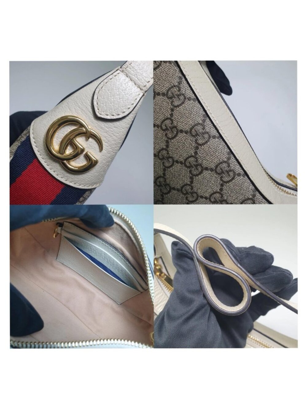 Authentic Gucci GG Canvas Mini Crescent Bag White Leather Trim Shoulder Bag - Picture 9 of 10
